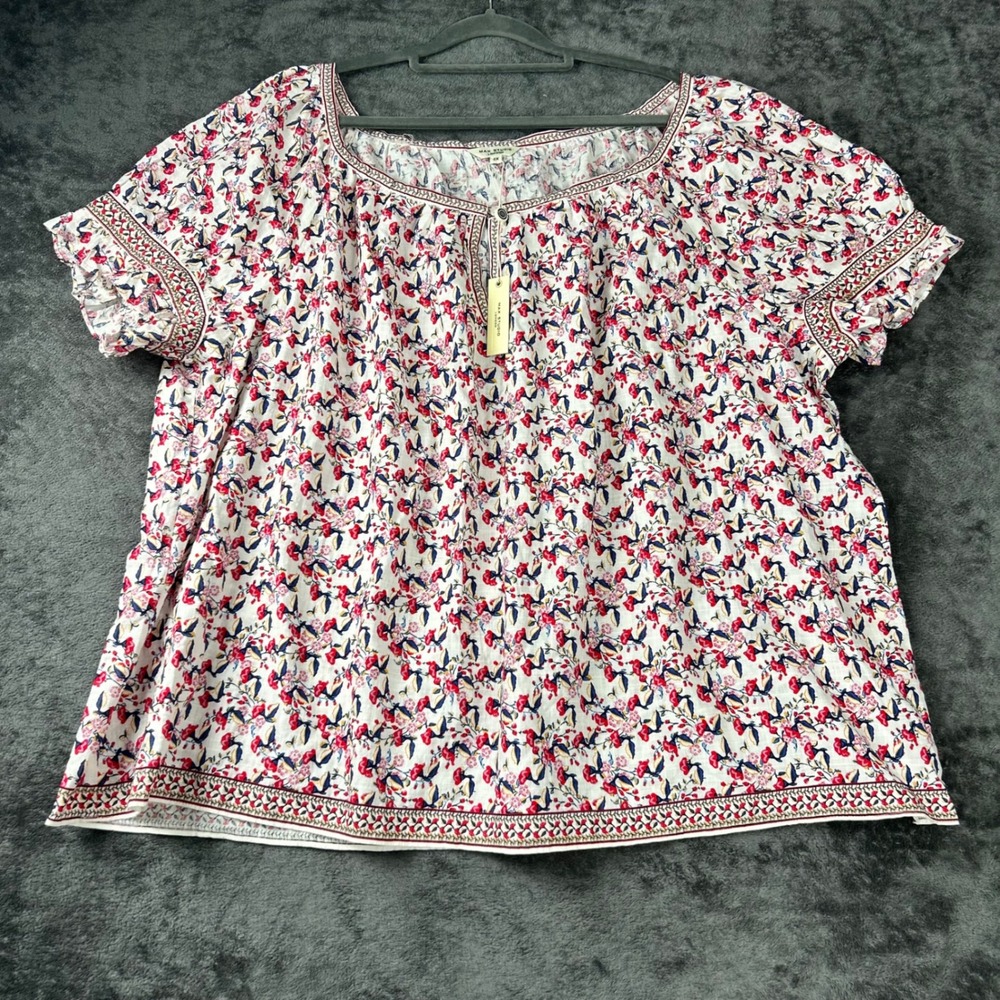 Max Studio London Floral Blouse Red Blue White 2X NWT